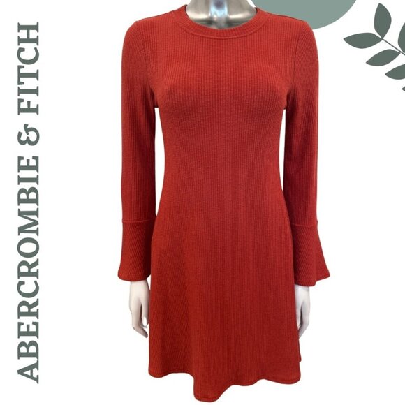 A&F Long Sleeve Sweater Dress - Bell Cuffs, Fit & Flare Rust Orange, Size Medium - Picture 1 of 7